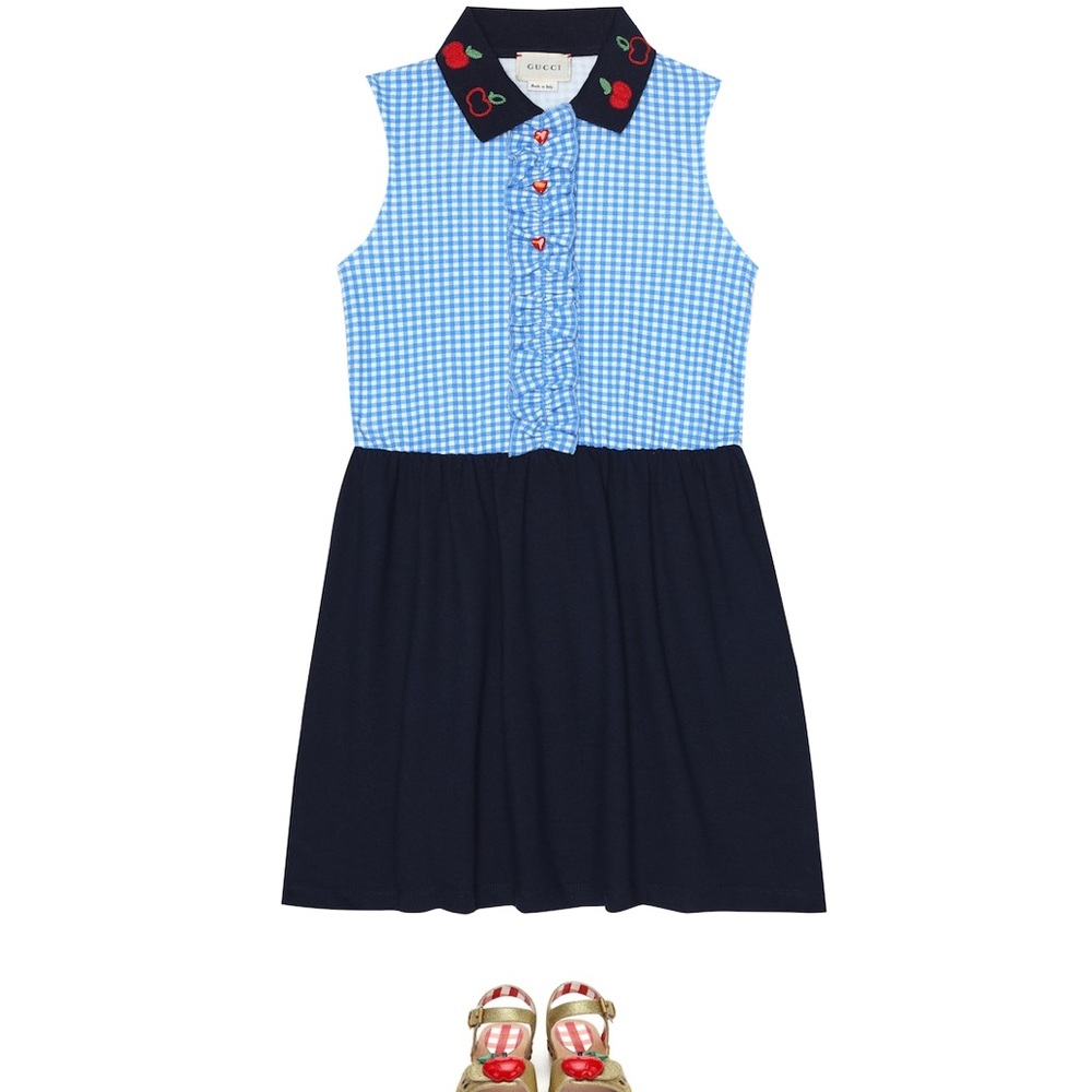 GUCCI Kids Gingham Stretch Cotton Polo Dress
